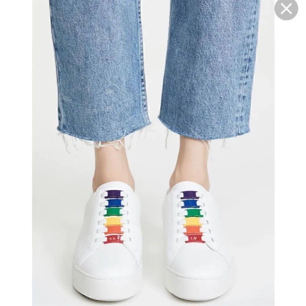 Michael Kors Cameron Leather Fashion Rainbow Lace Sneakers